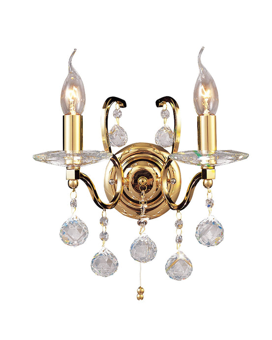 Diyas IL30222 Zinta Wall Lamp Switched 2 Light French Gold/Crystal - 38001