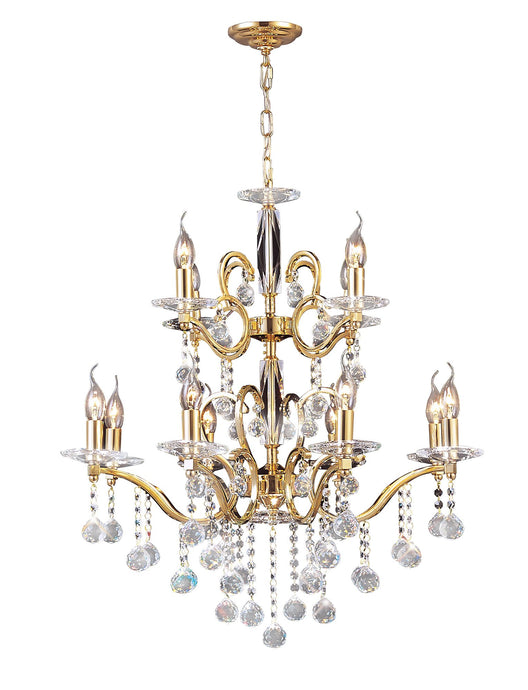 Diyas IL30228+4 Zinta Pendant 2 Tier 12 Light E14 French Gold/Crystal, (ITEM REQUIRES CONSTRUCTION/CONNECTION) Item Weight: 15.0kg - 38006